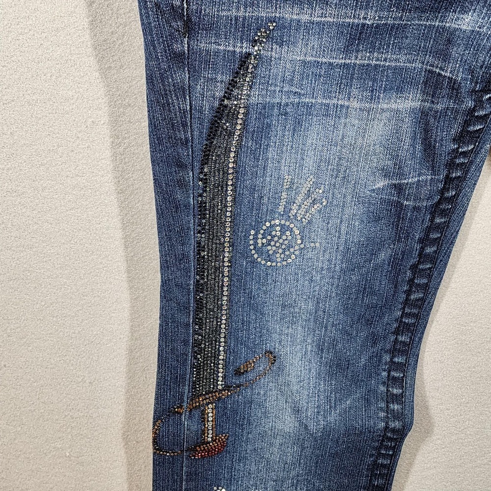 Vintage MisKeen Jeans Womens 5 Embellished Rhinestone Sword Bootcut Stretch - Picture 12 of 14